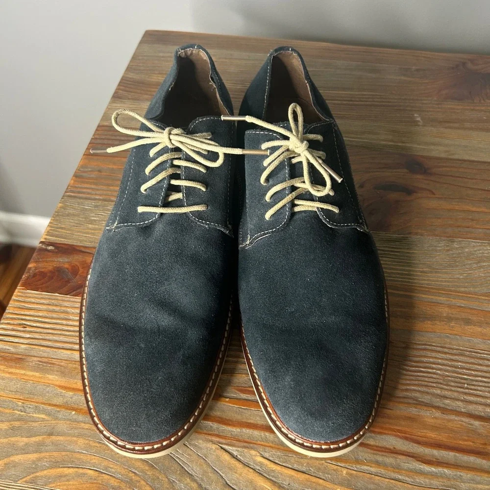 Ashton grey Navy Suede Leather Oxford Dress‎ Shoes Lace Up Casual Comfort 10.5